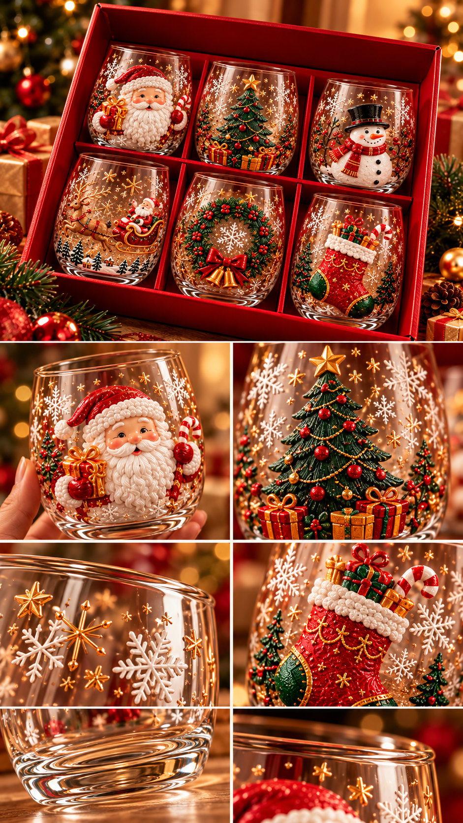 Conjunto de 6 copos natalinos decorados