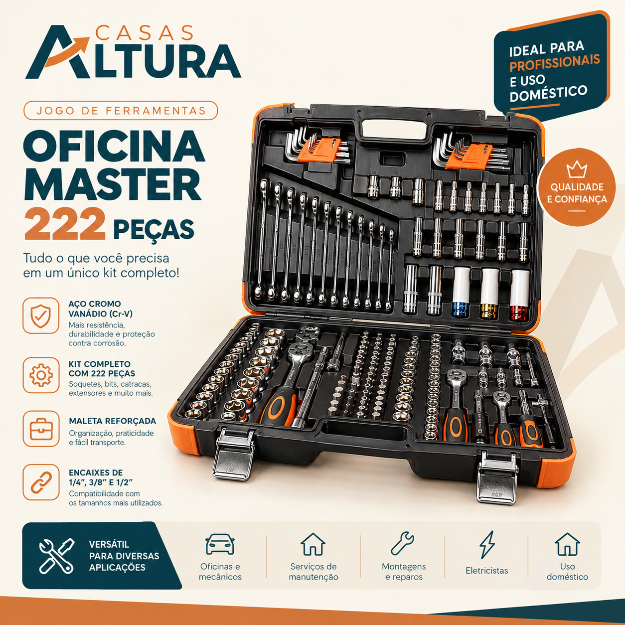 Jogo Oficina Master Maleta Com 222 Peças 5000r Robust